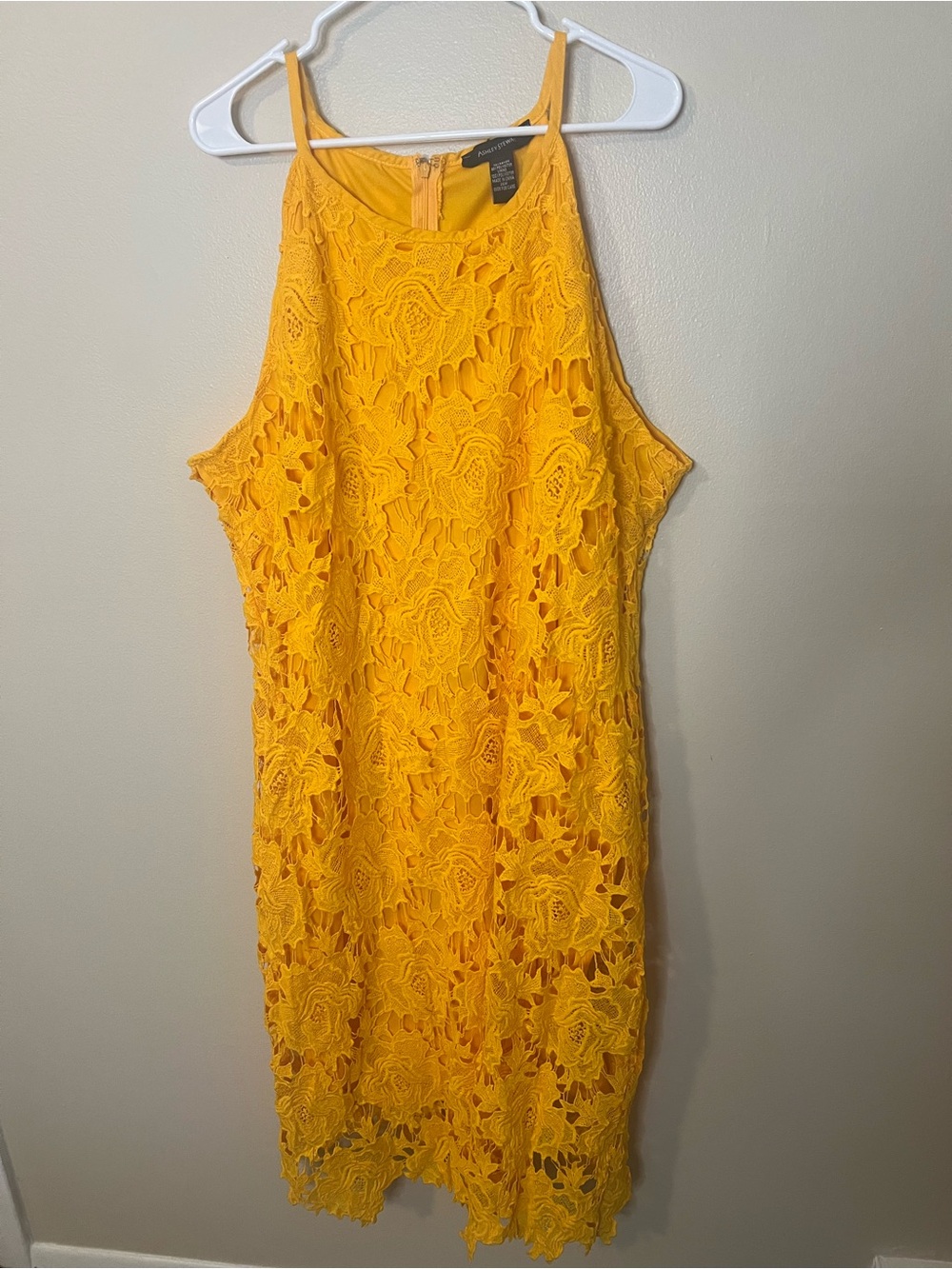 Ashley Steward Bright Yellow Sleeveless Lace Maxi Dress With Crochet Overlay